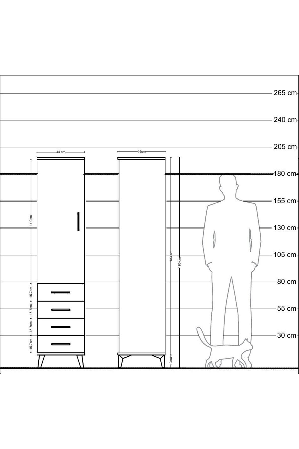 Hyperion Dolap 3 Raflı 4 Çekmeceli Tek Kapaklı 44x44x195 Antrasit-Antrasit