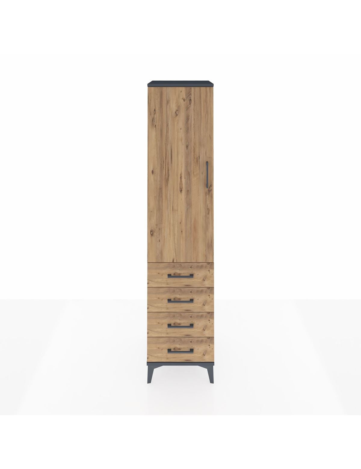 Hyperion Dolap 3 Raflı 4 Çekmeceli Tek Kapaklı 44x44x195 Antrasit-Çam