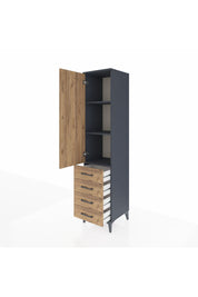 Hyperion Dolap 3 Raflı 4 Çekmeceli Tek Kapaklı 44x44x195 Antrasit-Çam