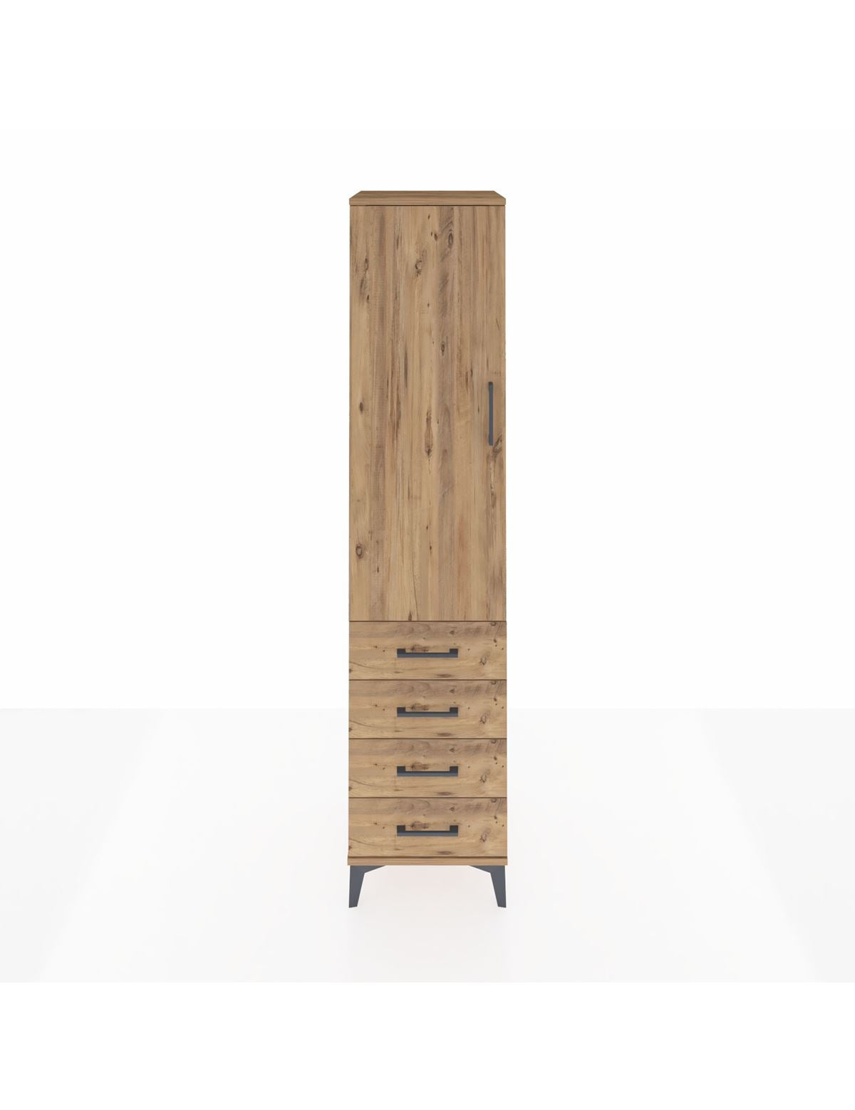 Hyperion Dolap 3 Raflı 4 Çekmeceli Tek Kapaklı 44x44x195 Çam-Çam