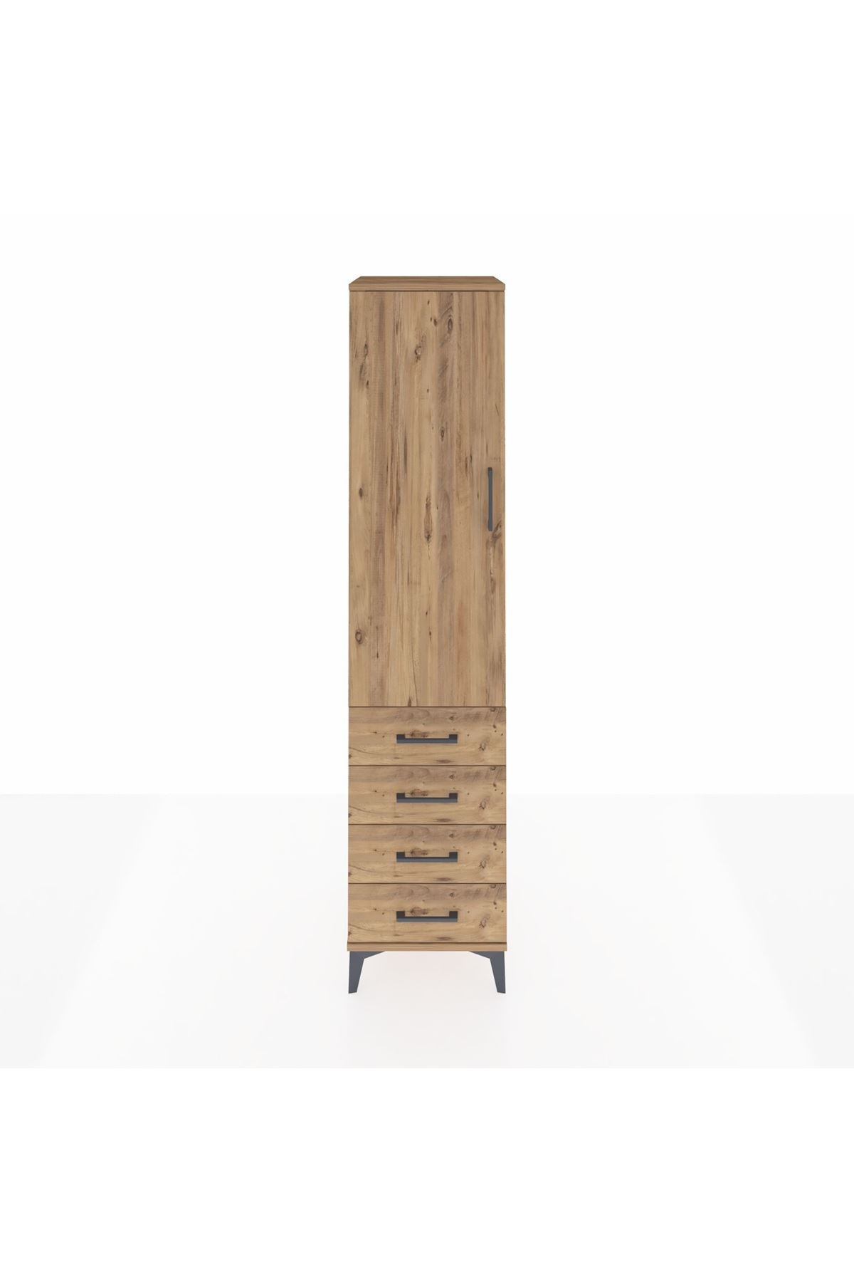 Hyperion Dolap 3 Raflı 4 Çekmeceli Tek Kapaklı 44x44x195 Çam-Çam