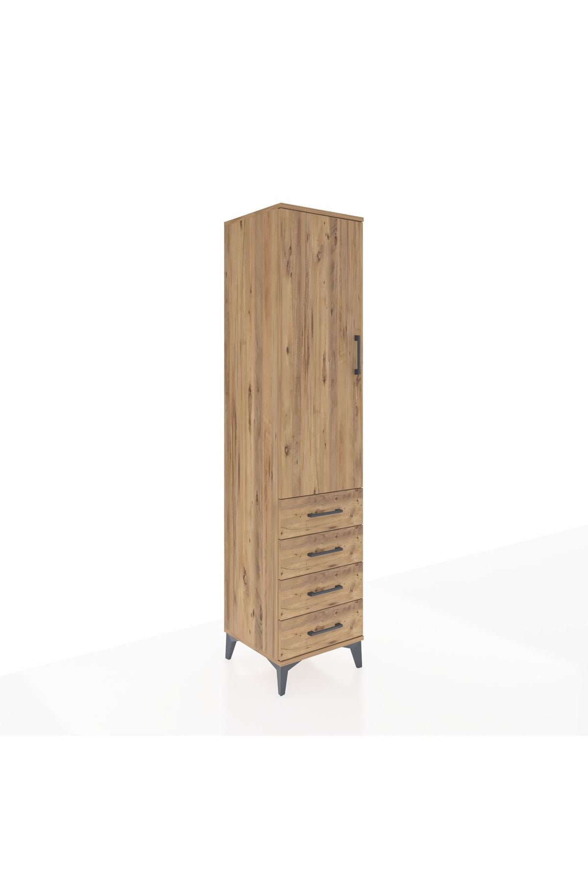 Hyperion Dolap 3 Raflı 4 Çekmeceli Tek Kapaklı 44x44x195 Çam-Çam