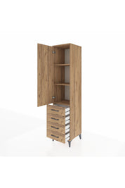 Hyperion Dolap 3 Raflı 4 Çekmeceli Tek Kapaklı 44x44x195 Çam-Çam