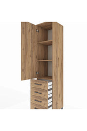 Hyperion Dolap 3 Raflı 4 Çekmeceli Tek Kapaklı 44x44x195 Çam-Çam