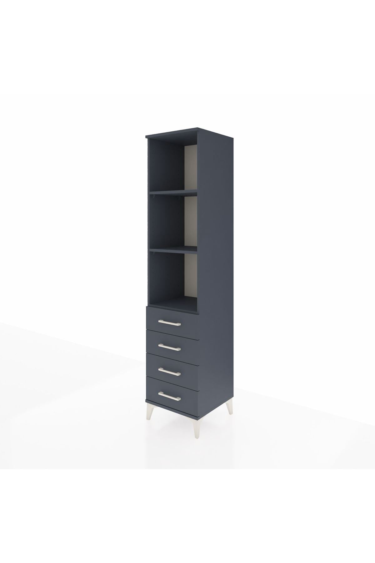 Hyperion Dolap 3 Raflı 4 Çekmeceli 44x44x195 Antrasit-Antrasit