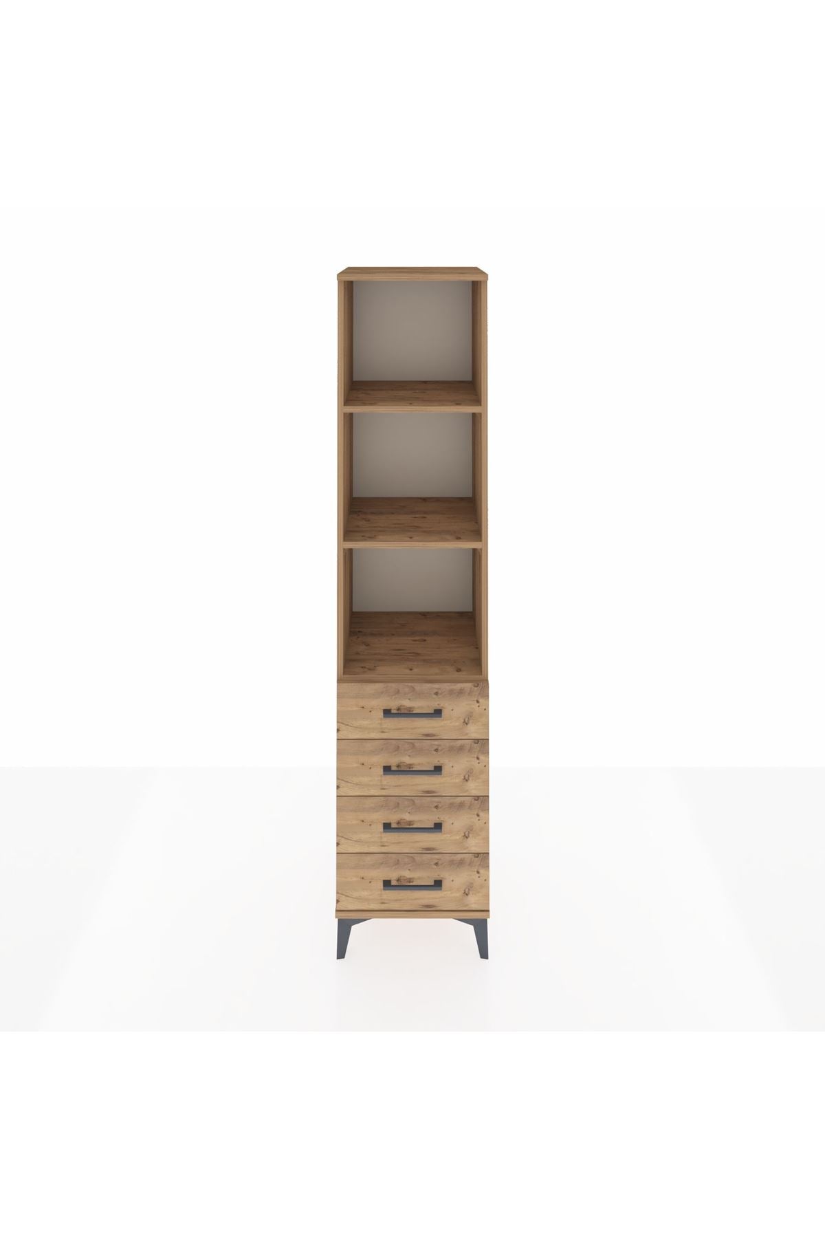 Hyperion Dolap 3 Raflı 4 Çekmeceli 44x44x195 Çam-Çam