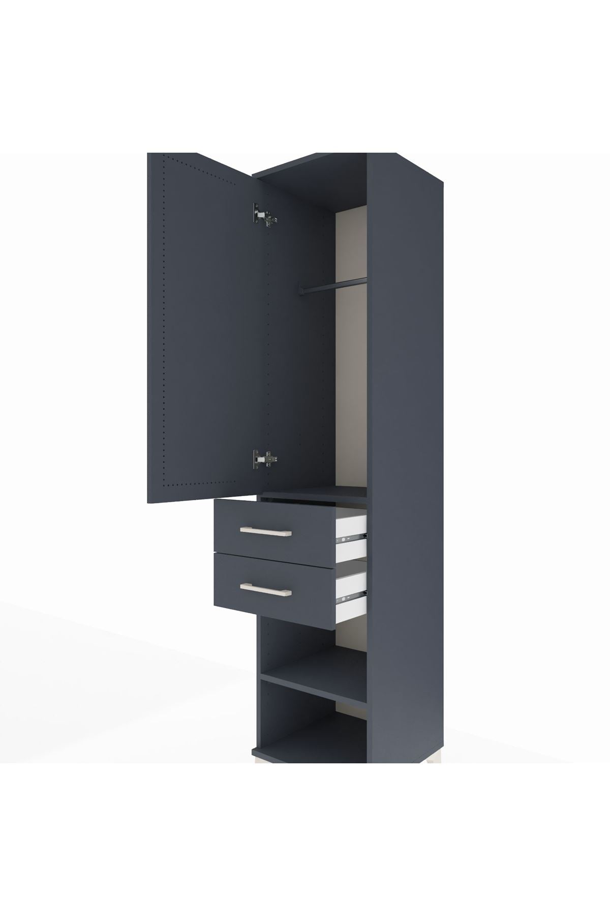 Hyperion Dolap Tek Raflı 2 Çekmeceli Tek Askılı 44x44x195 Antrasit-Antrasit