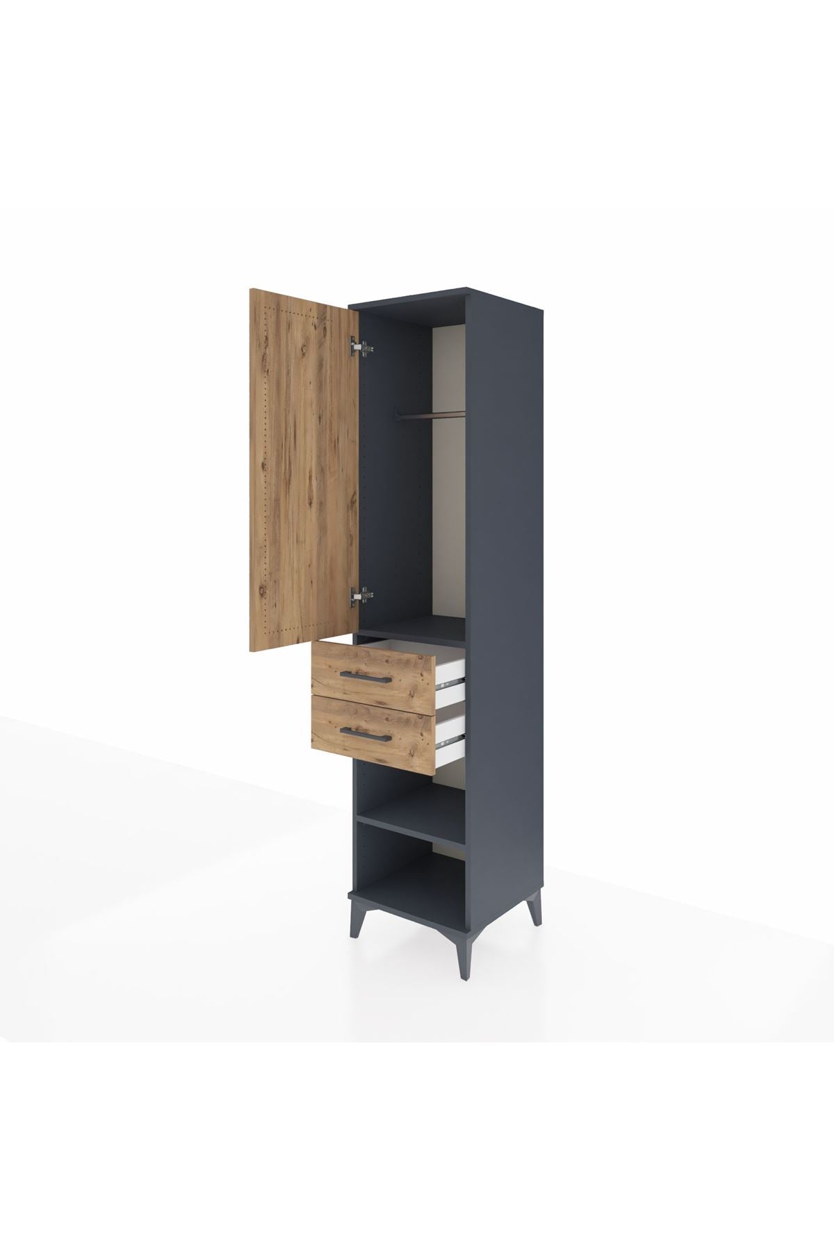 Hyperion Dolap Tek Raflı 2 Çekmeceli Tek Askılı 44x44x195 Antrasit-Çam