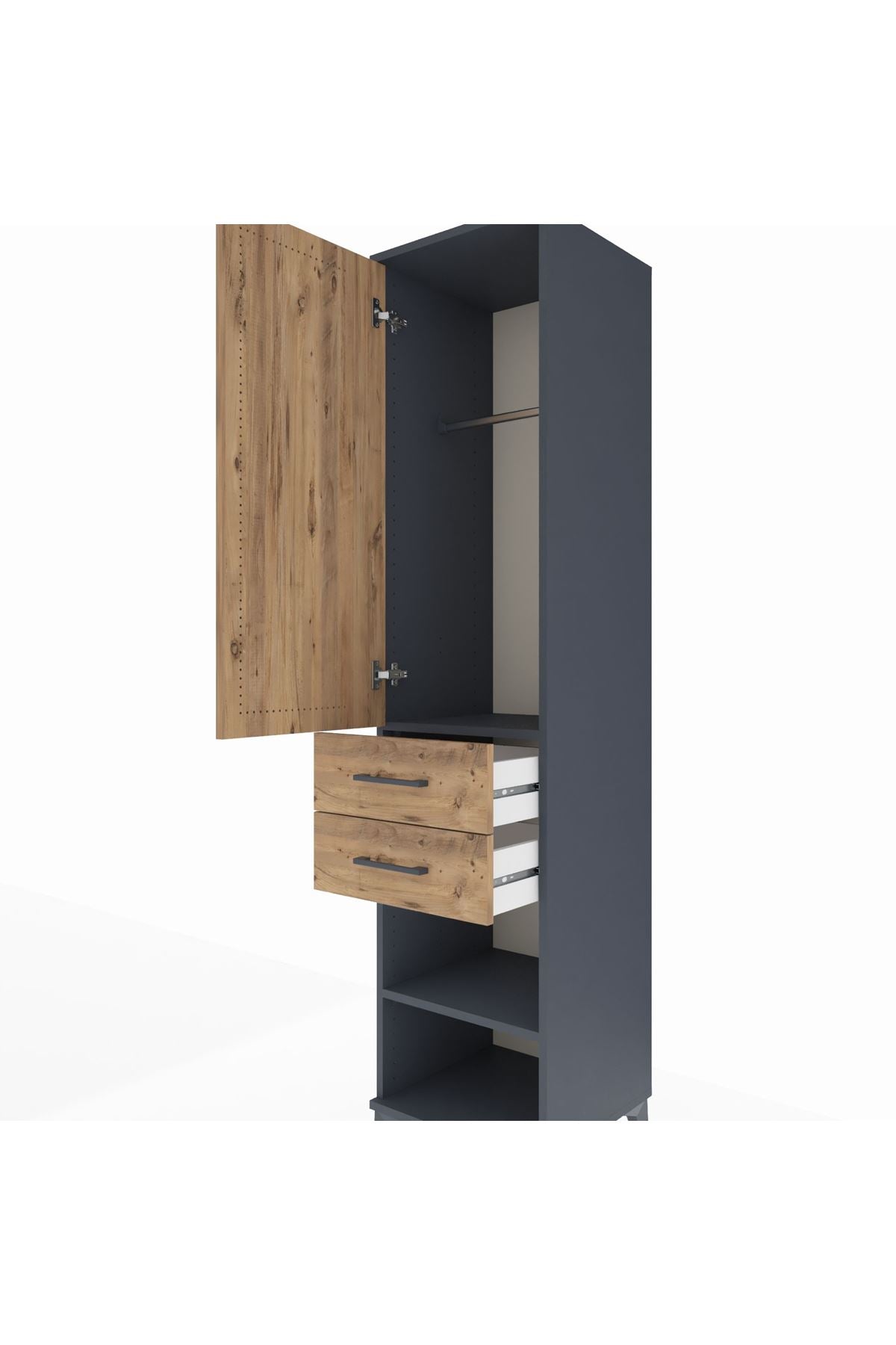 Hyperion Dolap Tek Raflı 2 Çekmeceli Tek Askılı 44x44x195 Antrasit-Çam