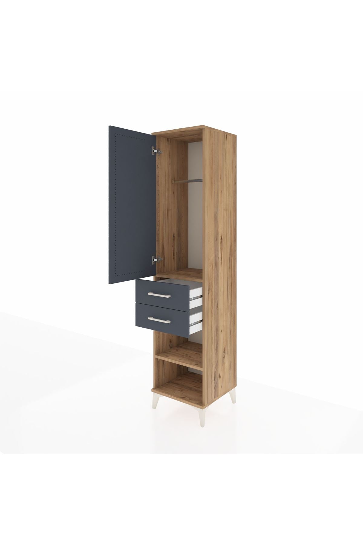 Hyperion Dolap Tek Raflı 2 Çekmeceli Tek Askılı 44x44x195 Çam-Antrasit