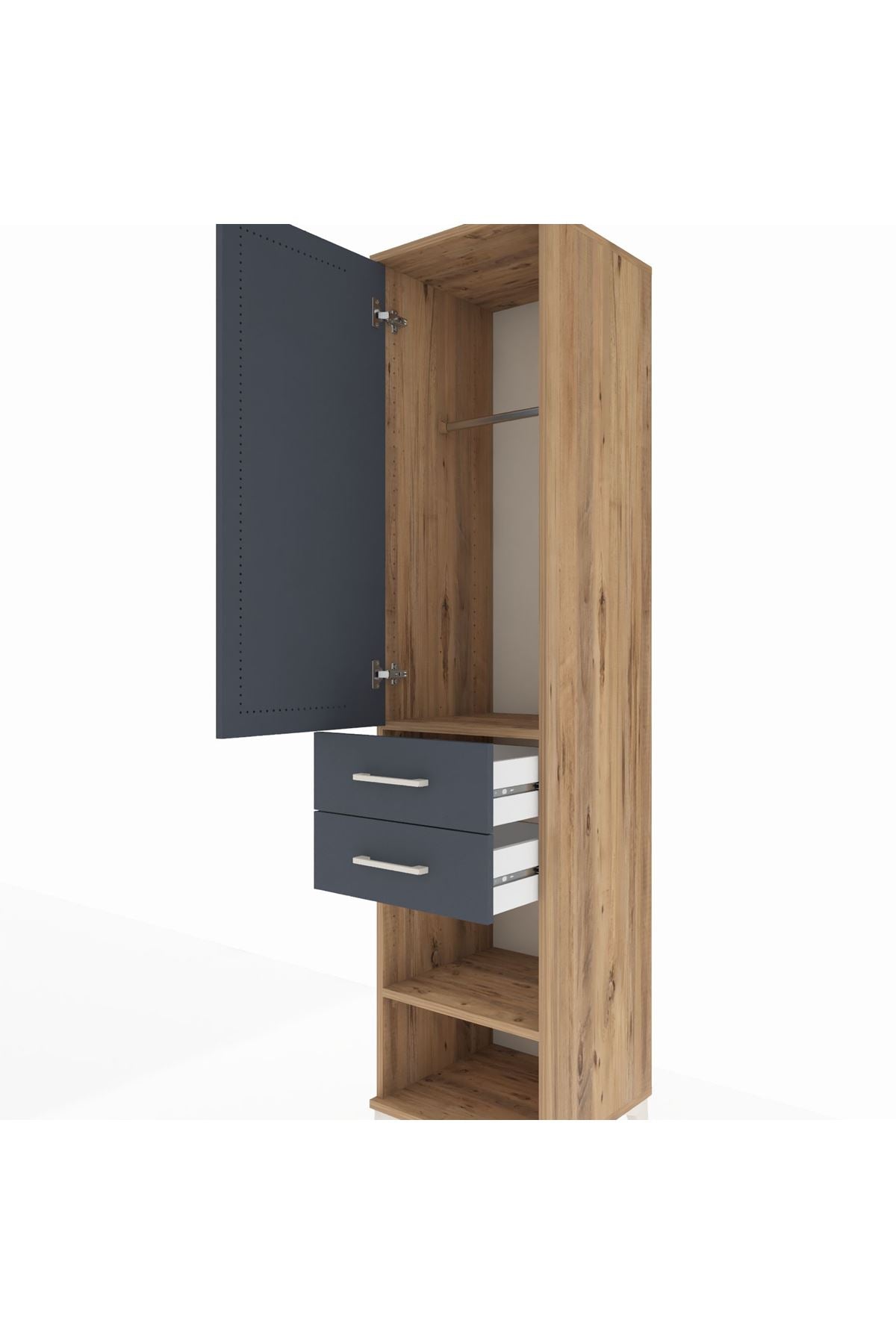 Hyperion Dolap Tek Raflı 2 Çekmeceli Tek Askılı 44x44x195 Çam-Antrasit