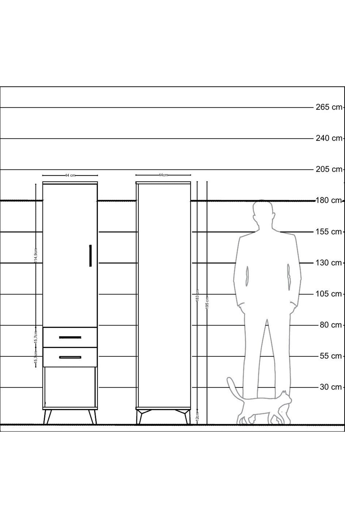 Hyperion Dolap Tek Raflı 2 Çekmeceli Tek Askılı 44x44x195 Çam-Antrasit