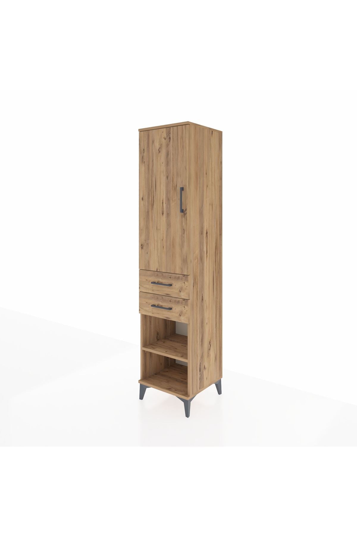 Hyperion Dolap Tek Raflı 2 Çekmeceli Tek Askılı 44x44x195 Çam-Çam