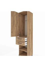 Hyperion Dolap Tek Raflı 2 Çekmeceli Tek Askılı 44x44x195 Çam-Çam