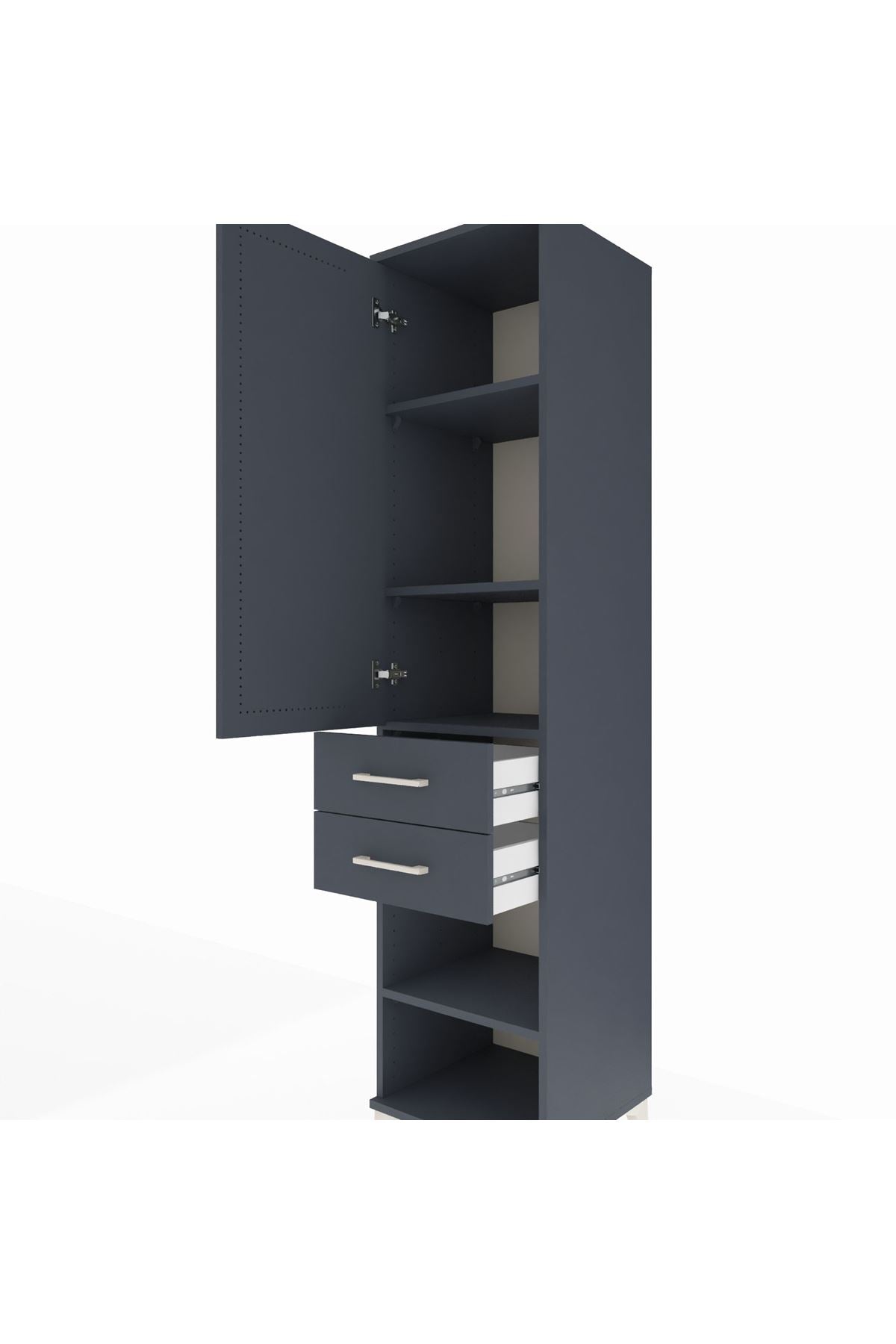 Hyperion Dolap 3 Raflı 2 Çekmeceli Tek Kapaklı 44x44x195 Antrasit-Antrasit