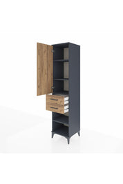 Hyperion Dolap 3 Raflı 2 Çekmeceli Tek Kapaklı 44x44x195 Antrasit-Çam