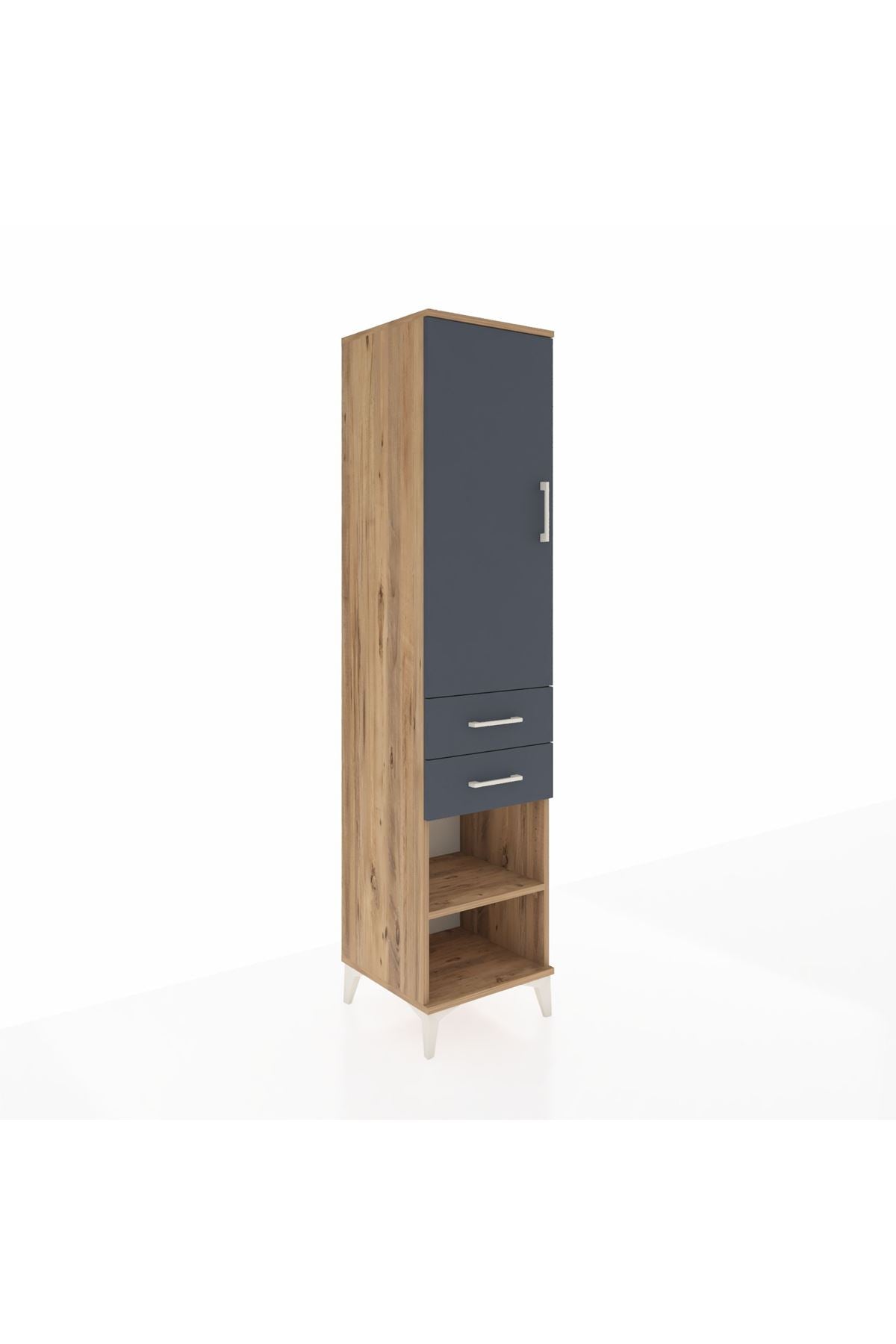 Hyperion Dolap 3 Raflı 2 Çekmeceli Tek Kapaklı 44x44x195 Çam-Antrasit