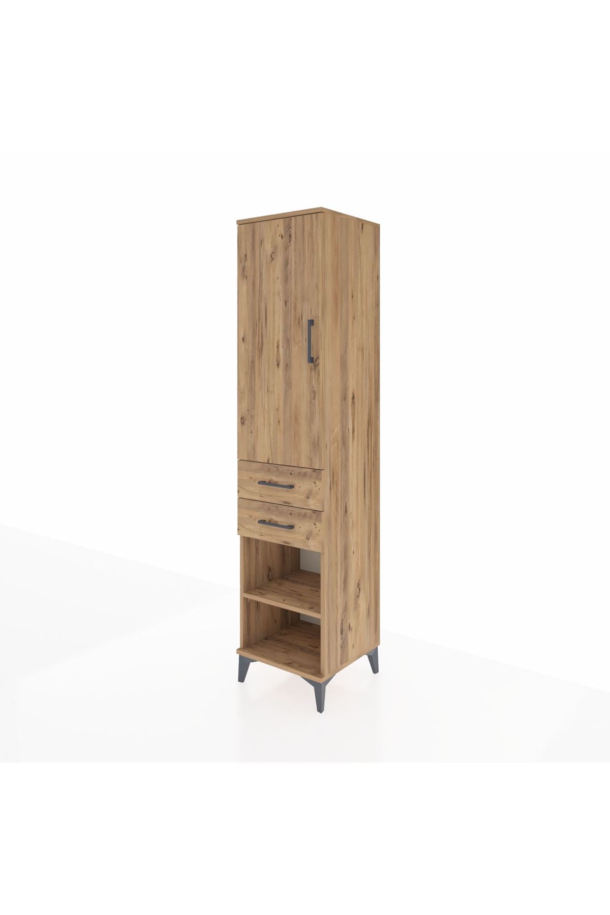 Hyperion Dolap 3 Raflı 2 Çekmeceli Tek Kapaklı 44x44x195 Çam-Çam