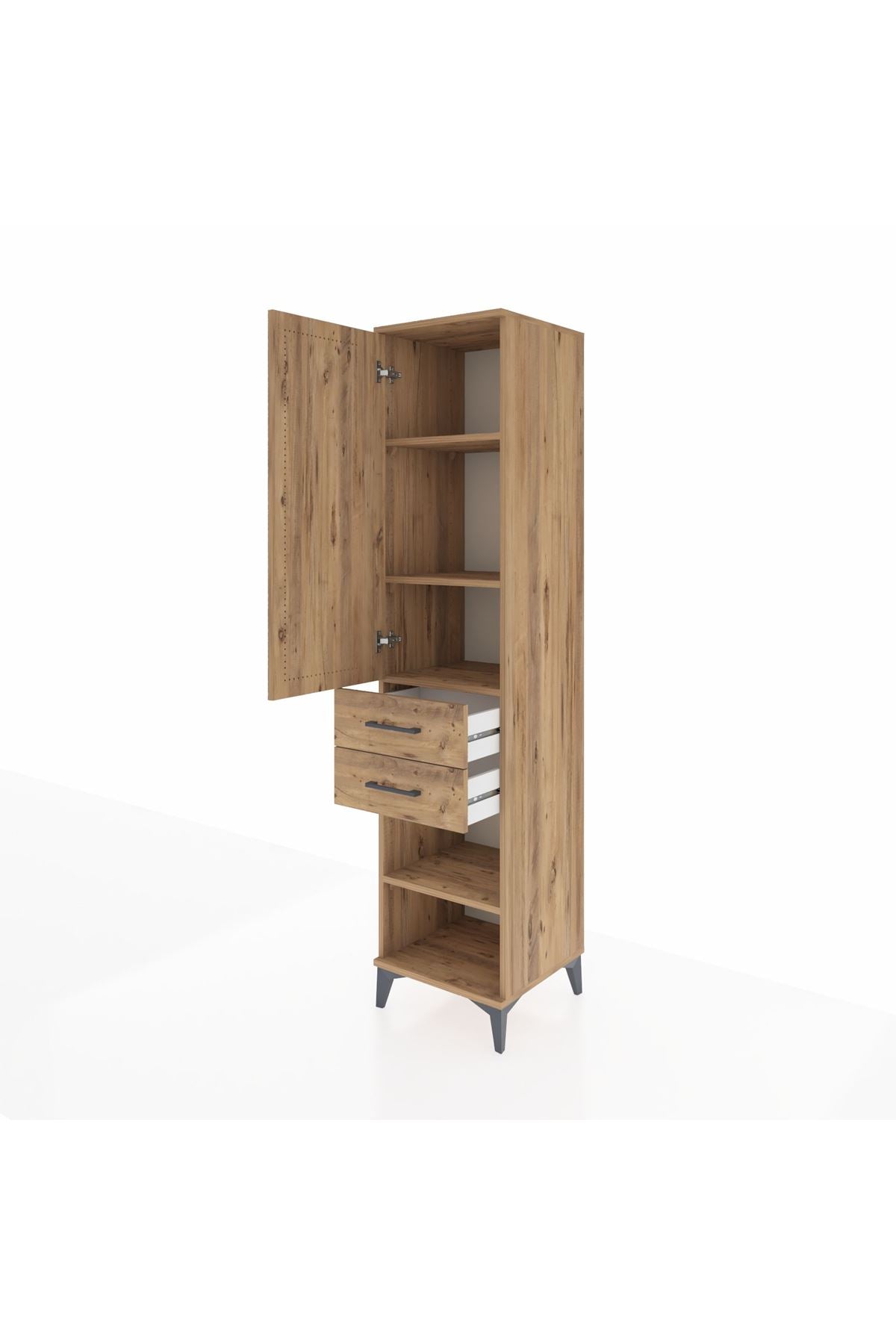 Hyperion Dolap 3 Raflı 2 Çekmeceli Tek Kapaklı 44x44x195 Çam-Çam