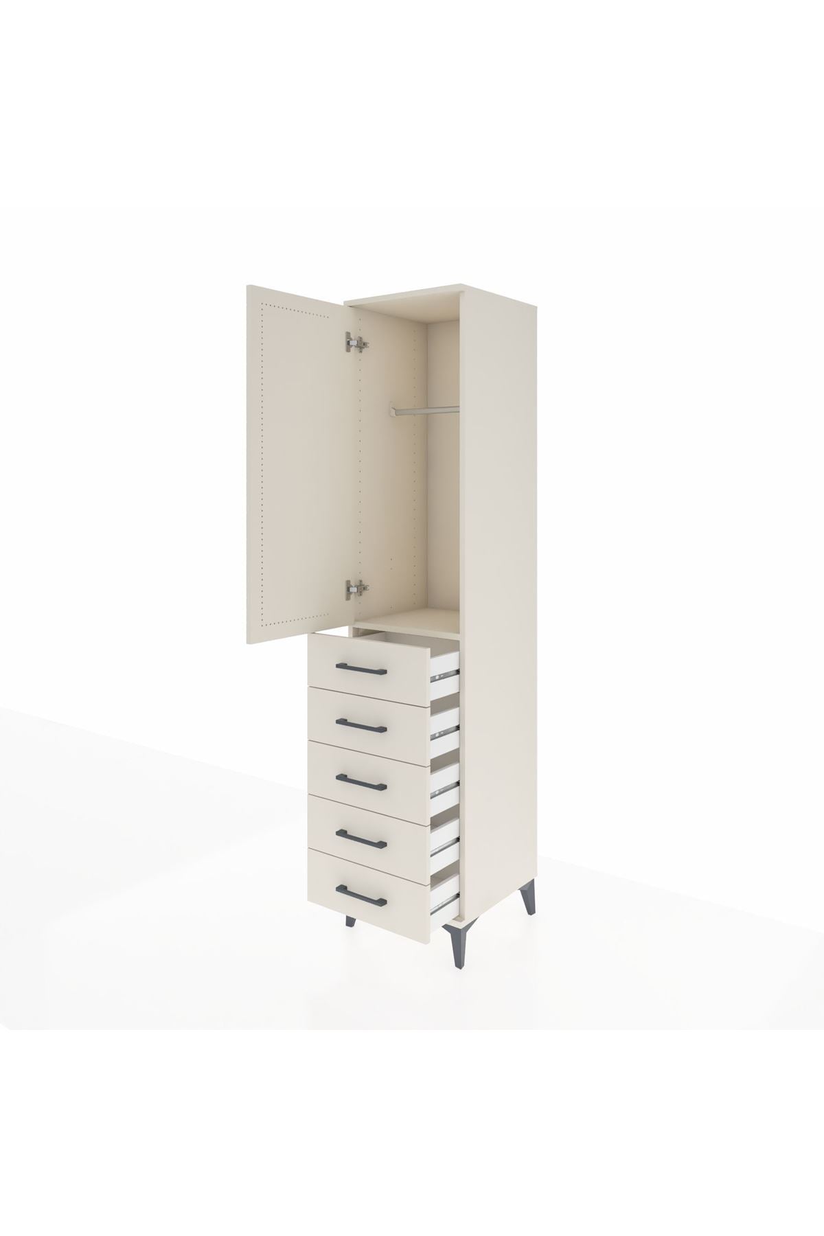 Hyperion Dolap Tek Raflı 5 Çekmeceli Tek Askılı 44x44x195 Aytaşı-Aytaşı