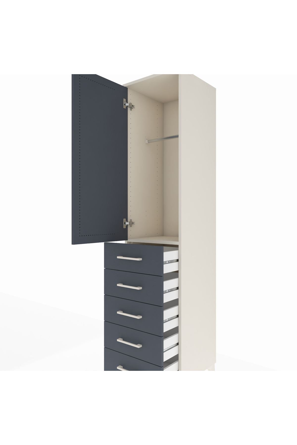 Hyperion Dolap Tek Raflı 5 Çekmeceli Tek Askılı 44x44x195 Aytaşı-Antrasit