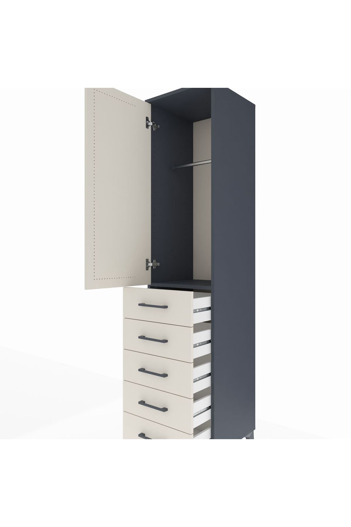 Hyperion Dolap Tek Raflı 5 Çekmeceli Tek Askılı 44x44x195 Antrasit-Aytaşı