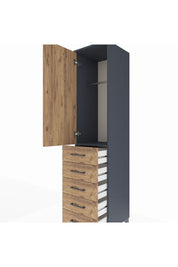 Hyperion Dolap Tek Raflı 5 Çekmeceli Tek Askılı 44x44x195 Antrasit-Çam