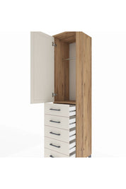 Hyperion Dolap Tek Raflı 5 Çekmeceli Tek Askılı 44x44x195 Çam-Aytaşı