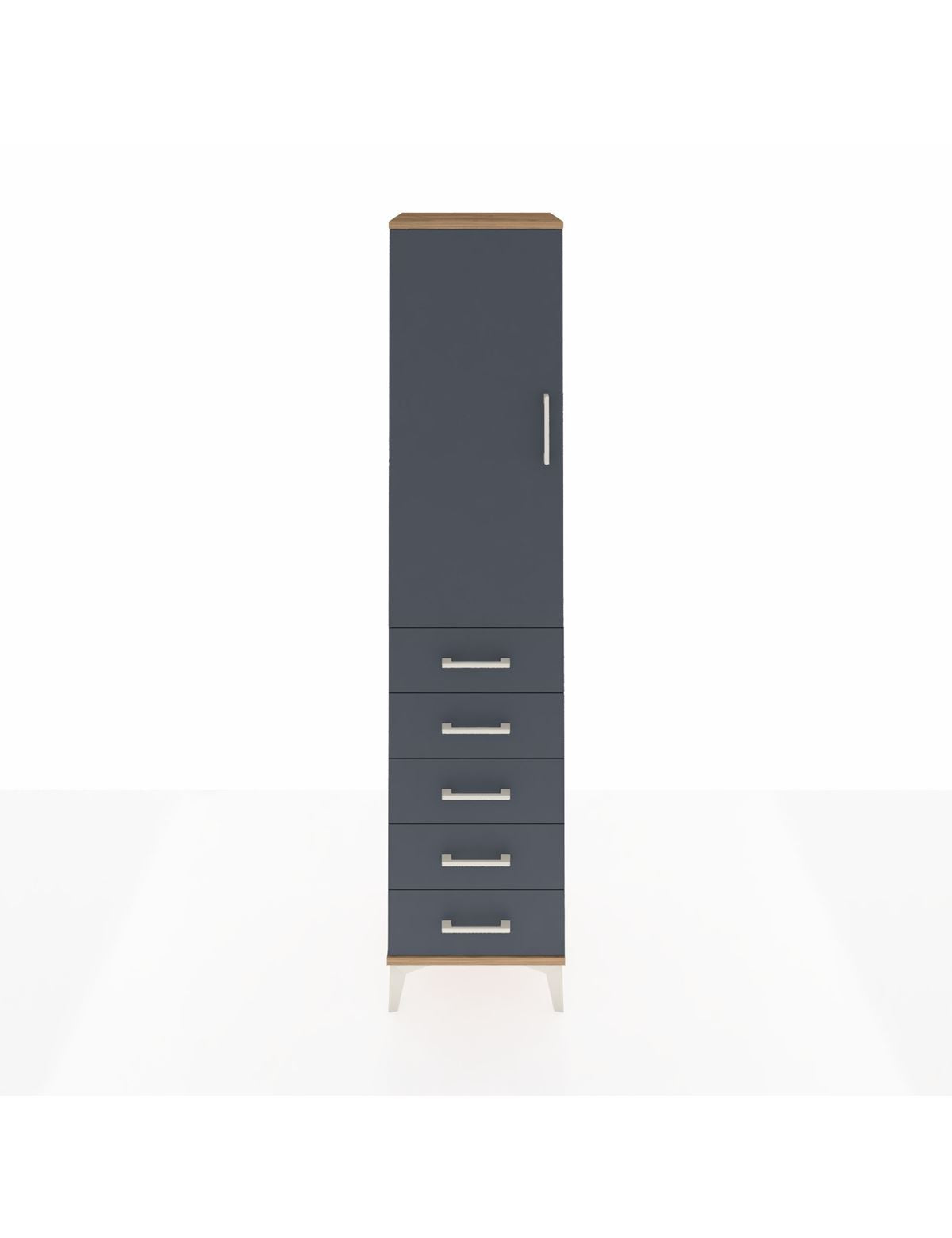 Hyperion Dolap Tek Raflı 5 Çekmeceli Tek Askılı 44x44x195 Çam-Antrasit