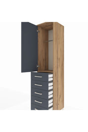 Hyperion Dolap Tek Raflı 5 Çekmeceli Tek Askılı 44x44x195 Çam-Antrasit