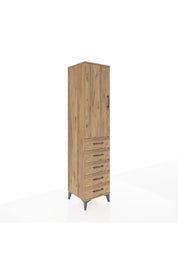 Hyperion Dolap Tek Raflı 5 Çekmeceli Tek Askılı 44x44x195 Çam-Çam