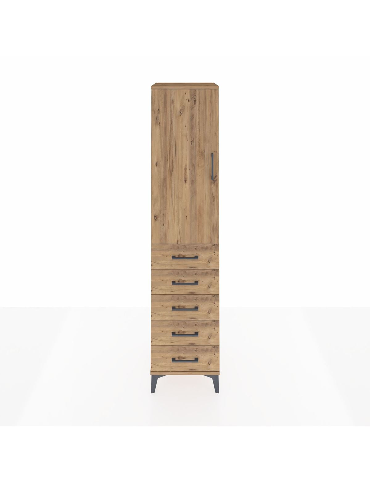 Hyperion Dolap Tek Raflı 5 Çekmeceli Tek Askılı 44x44x195 Çam-Çam