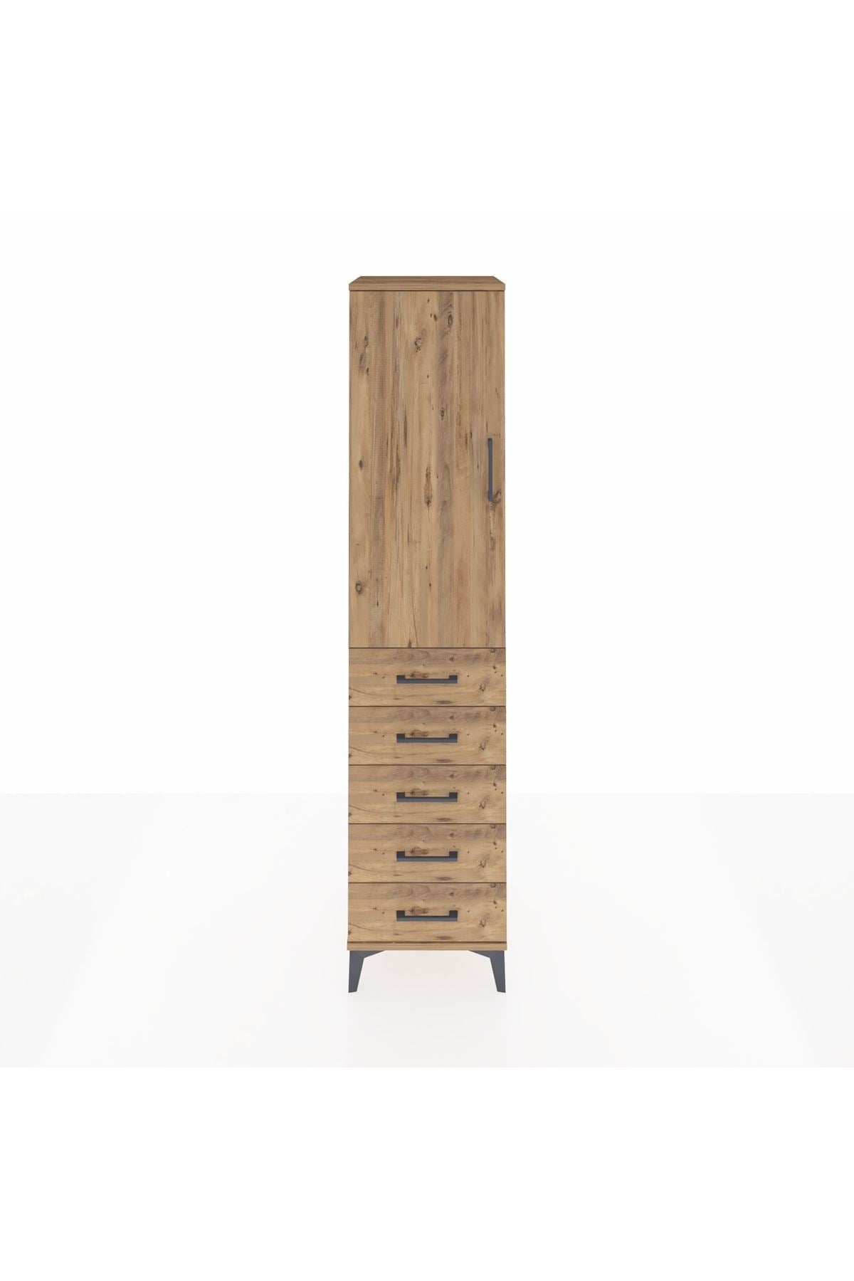 Hyperion Dolap Tek Raflı 5 Çekmeceli Tek Askılı 44x44x195 Çam-Çam