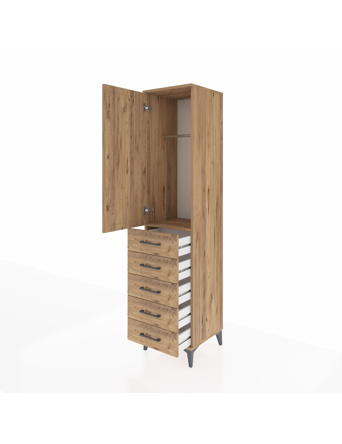 Hyperion Dolap Tek Raflı 5 Çekmeceli Tek Askılı 44x44x195 - S58M115V9B