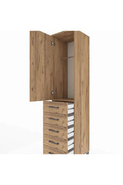 Hyperion Dolap Tek Raflı 5 Çekmeceli Tek Askılı 44x44x195 Çam-Çam