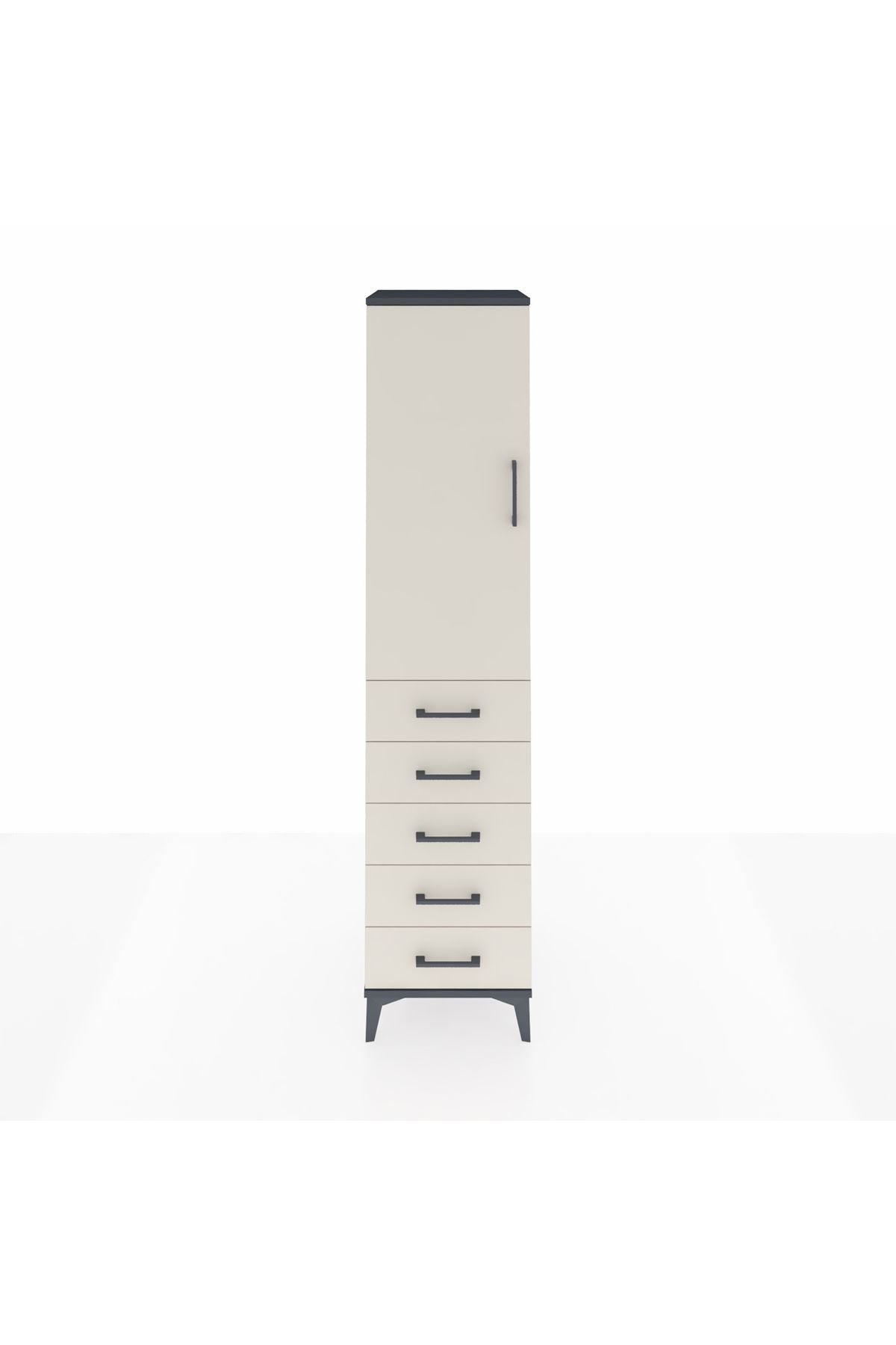 Hyperion Dolap 3 Raflı 5 Çekmeceli Tek Kapaklı 44x44x195 Antrasit-Aytaşı