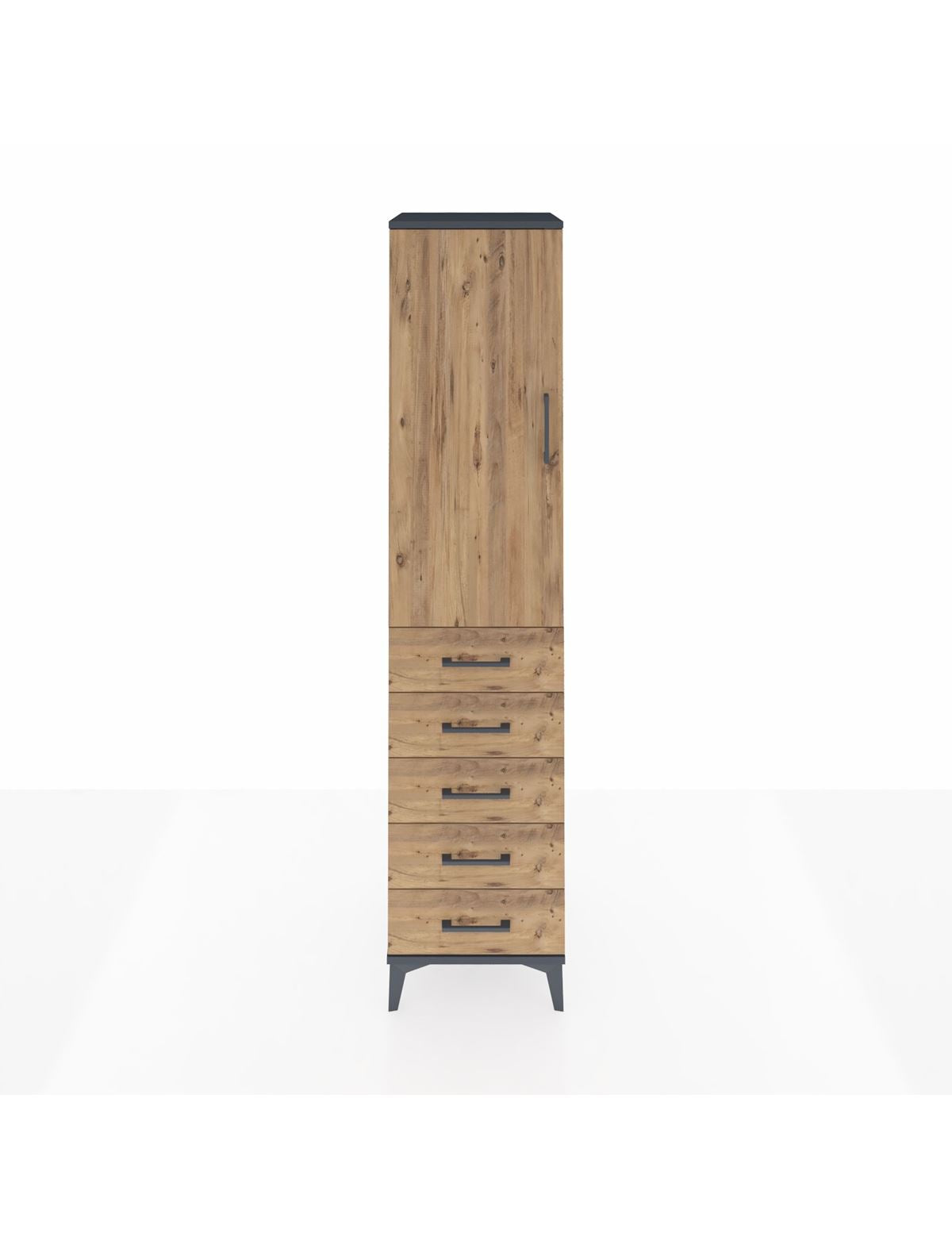 Hyperion Dolap 3 Raflı 5 Çekmeceli Tek Kapaklı 44x44x195 Antrasit-Çam