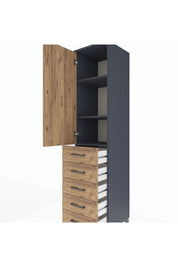 Hyperion Dolap 3 Raflı 5 Çekmeceli Tek Kapaklı 44x44x195 Antrasit-Çam