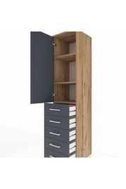 Hyperion Dolap 3 Raflı 5 Çekmeceli Tek Kapaklı 44x44x195 Çam-Antrasit