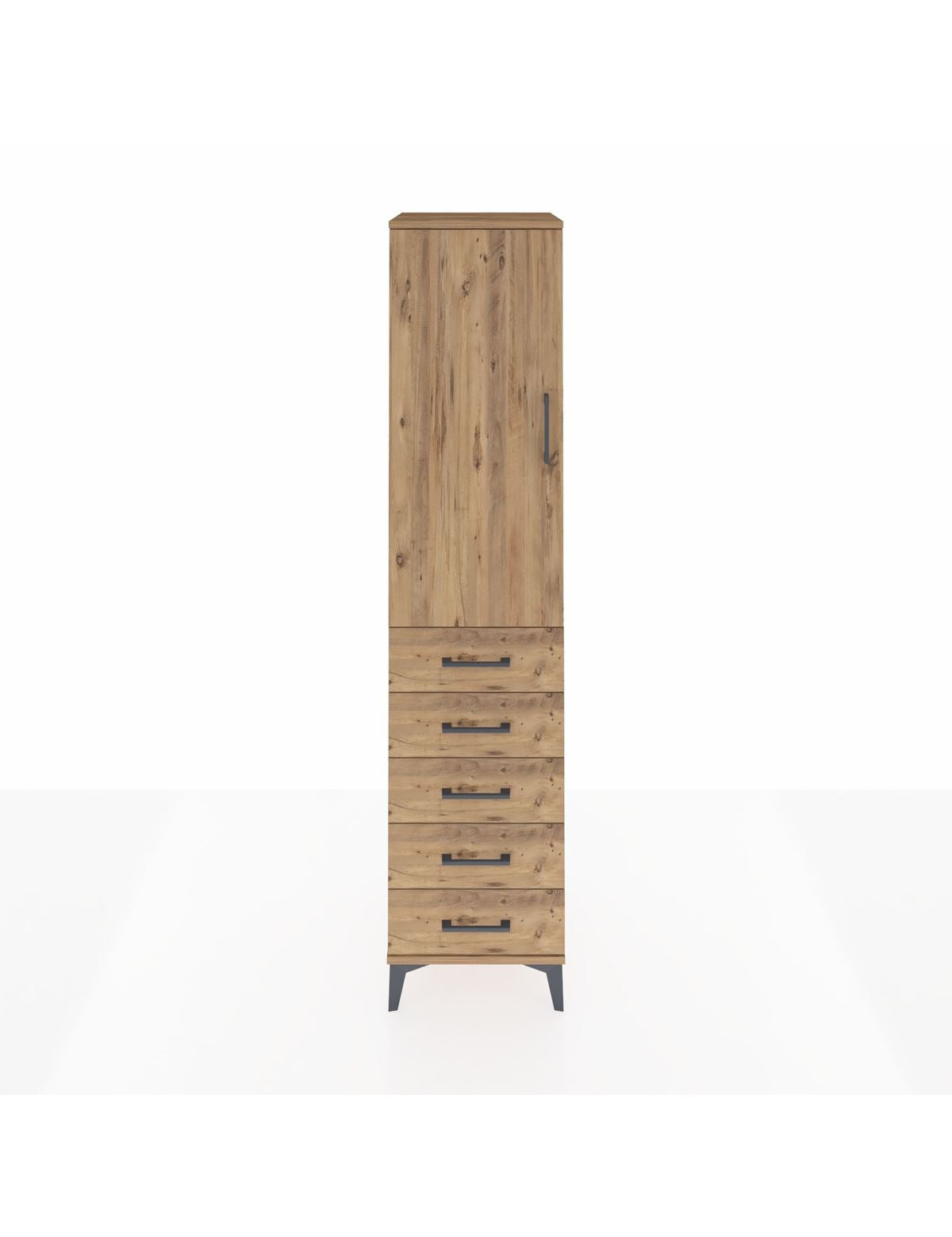 Hyperion Dolap 3 Raflı 5 Çekmeceli Tek Kapaklı 44x44x195 Çam-Çam