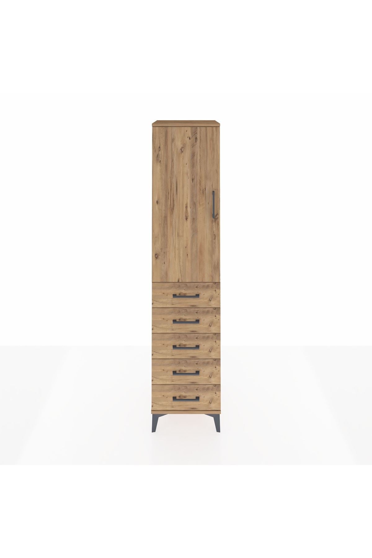 Hyperion Dolap 3 Raflı 5 Çekmeceli Tek Kapaklı 44x44x195 Çam-Çam