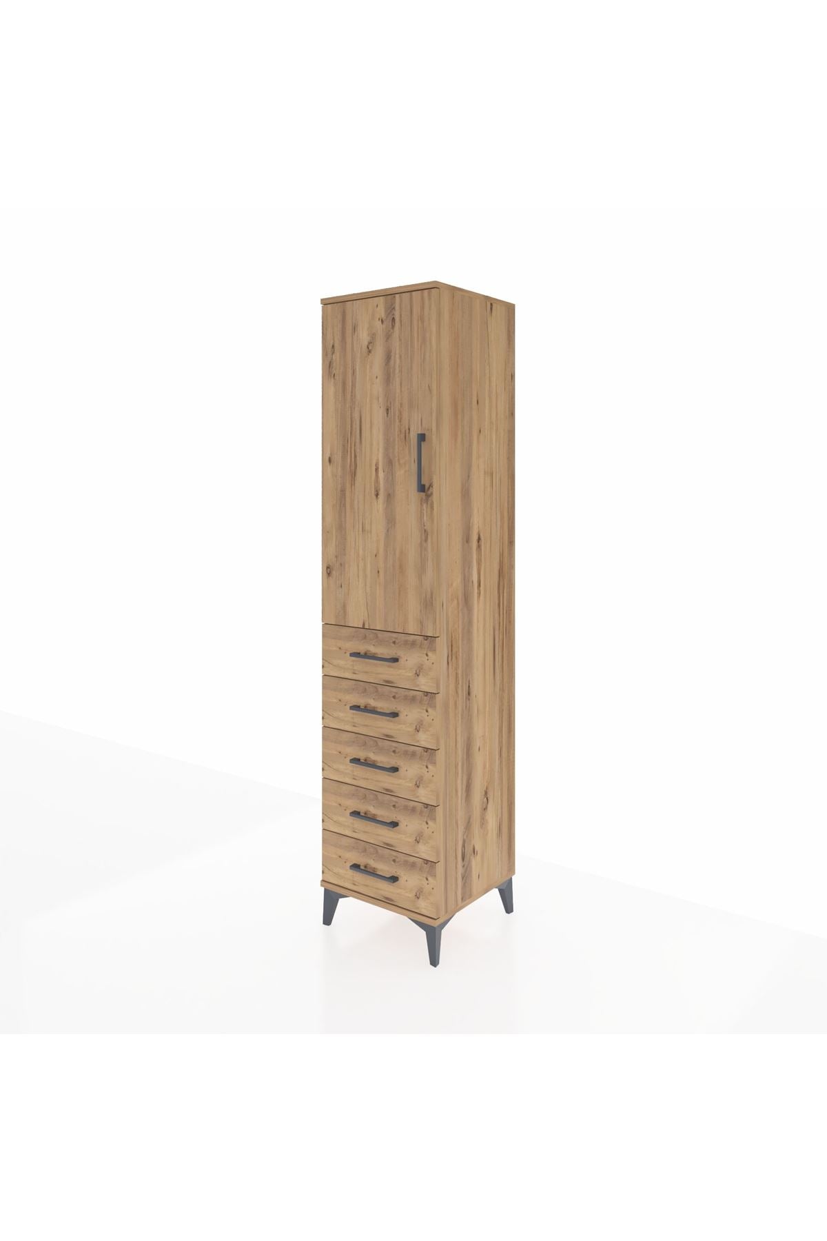 Hyperion Dolap 3 Raflı 5 Çekmeceli Tek Kapaklı 44x44x195 Çam-Çam