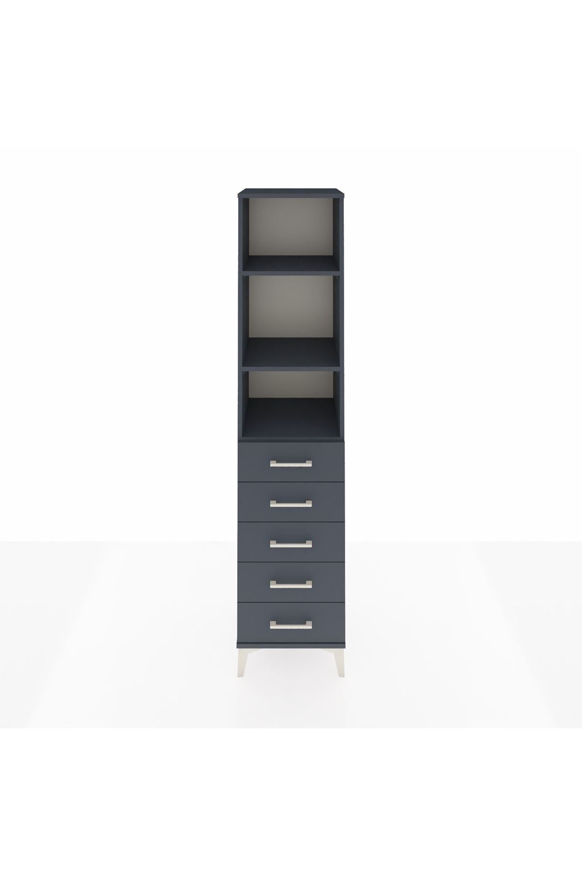 Hyperion Dolap 3 Raflı 5 Çekmeceli 44x44x195 Antrasit-Antrasit