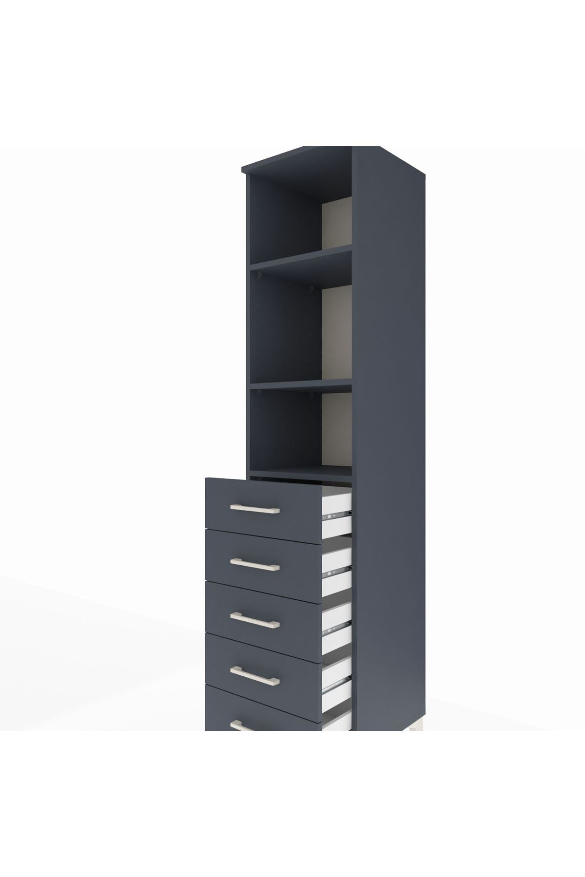 Hyperion Dolap 3 Raflı 5 Çekmeceli 44x44x195 Antrasit-Antrasit