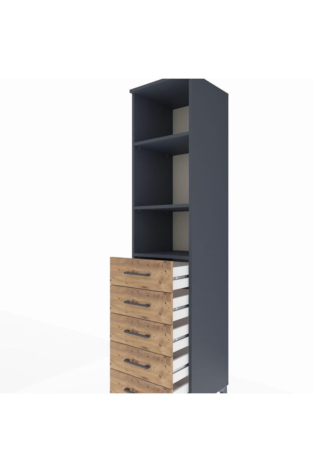 Hyperion Dolap 3 Raflı 5 Çekmeceli 44x44x195 Antrasit-Çam