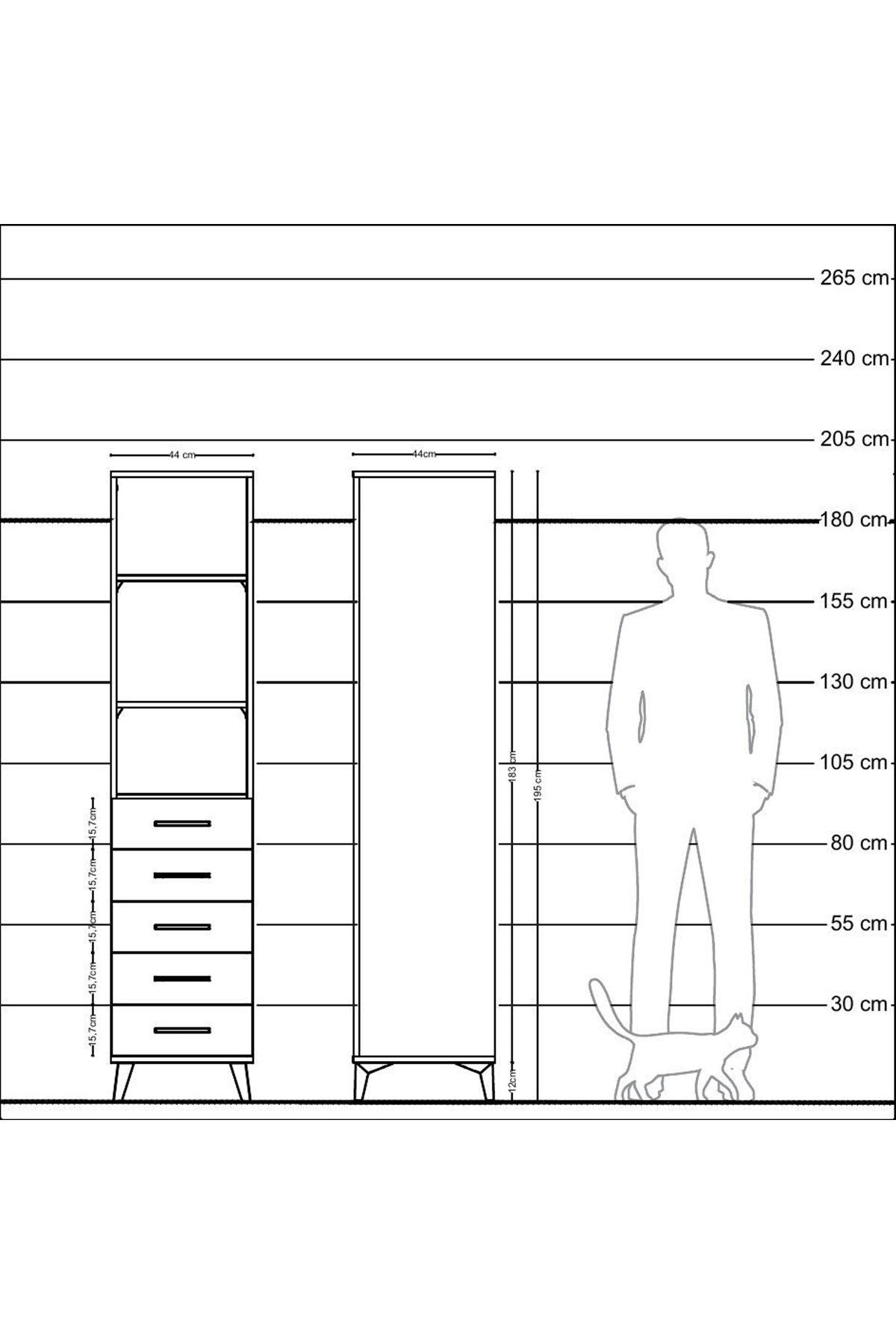 Hyperion Dolap 3 Raflı 5 Çekmeceli 44x44x195 Çam-Aytaşı
