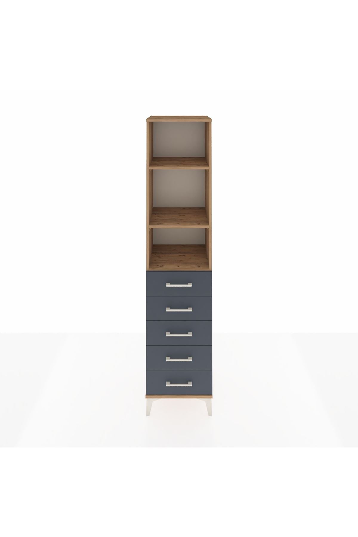 Hyperion Dolap 3 Raflı 5 Çekmeceli 44x44x195 Çam-Antrasit