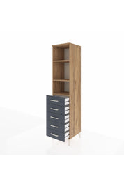 Hyperion Dolap 3 Raflı 5 Çekmeceli 44x44x195 Çam-Antrasit