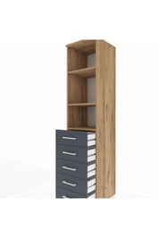 Hyperion Dolap 3 Raflı 5 Çekmeceli 44x44x195 Çam-Antrasit