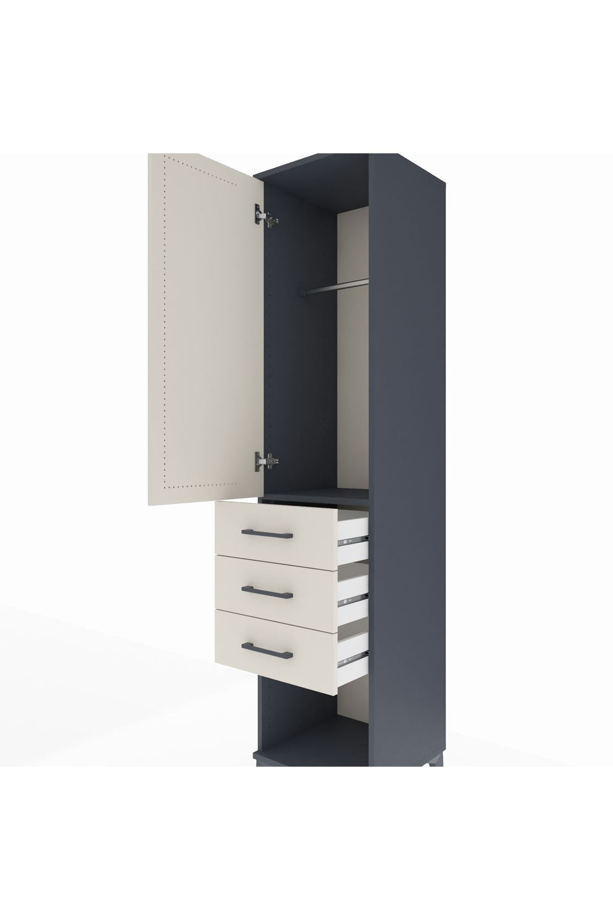 Hyperion Dolap Tek Raflı 3 Çekmeceli Tek Askılı 44x44x195 Antrasit-Aytaşı